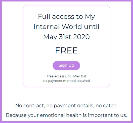 Full access to My Internal World until May 31st 2020 FREE