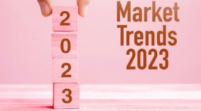Pink graphic image text saying Market Trends 2023