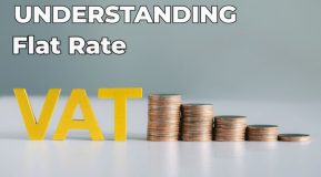 Image with the words Understanding Flat Rate VAT with 5 columns of coins going down from 6 to 0ne