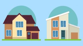 Vector image of 2 houses on a sky blue background - Buying a second home what should you think about
