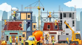 carton illustration image of tradesmen building houses