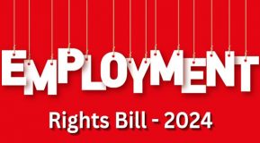 Red background with white lettering Employment Rights Bill - 2024