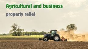 Image shows 2 tractors ploughing a field. Text overlay reads Agricultural and business property relief. This image was created using Canva Pro