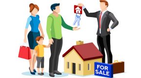 Vector images shows a couple with a small child getting the keys to a new home fro a salesman - image source Freepik Premium